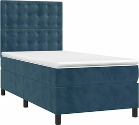 vidaXL Κρεβάτι Boxspring με Στρώμα Σκούρο Μπλε 100x200 εκ. Βελούδινο