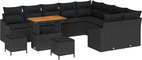 vidaXL Σετ Καναπέ Κήπου με μαξιλάρι 12 pcs Μαύρο Πολυ ράταν