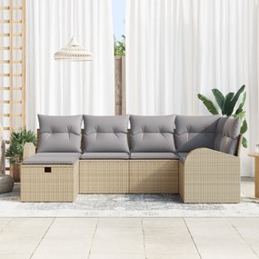 vidaXL Σετ Καναπέ Κήπου  6 Τεμαχίων Με Μαξιλάρια Μπεζ Ρατάν