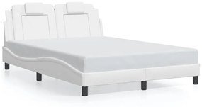 vidaXL Πλαίσιο Κρεβατιού με LED Λευκό 140x190 εκ. Συνθετικό Δέρμα