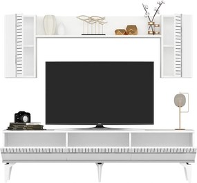 Stewehome Σετ Έπιπλο Τηλεόρασης Defne Λευκό Ασημί 150x40x80 cm