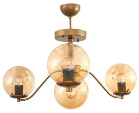 SUNRAY 201-0110 Vintage Κρεμαστό Φωτιστικό Μπάλα Πολύφωτο 4 x E27 IP20 Χρυσό Μέταλλο με Μελί Γυαλί-Μ55 x Π55 x Υ48cm Globostar 201-0110 Χρυσό