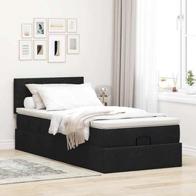 vidaXL Οθωμανικό κρεβάτι με στρώμα &amp; LEDs Μαύρο 100x200 cm Ύφασμα