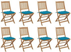 vidaXL Καρέκλες Εξ. Χώρου Πτυσσόμενες 8 τεμ. Ξύλο Ακακίας & Μαξιλάρια