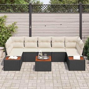 vidaXL Σετ Καναπέ Κήπου με μαξιλάρι 8 pcs Μαύρο Πολυ ράταν