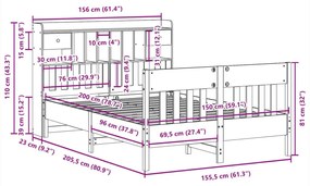 Σκελετός Κρεβατιού Χωρίς Στρώμα 150x200 εκ Μασίφ Ξύλο Πεύκου - Καφέ