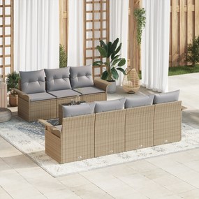 vidaXL Σαλονάκι 8 Τεμαχίων με Μαξιλάρια Μπεζ Πολυ Ρατάν