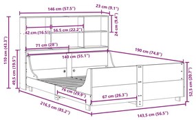 Κρεβάτι Βιβλιοθήκη Χωρίς Στρώμα Καφέ 140x190 εκ Μασίφ Πεύκο - Καφέ