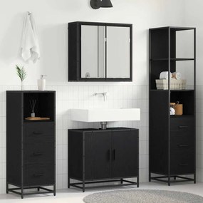vidaXL Σετ Επίπλων Μπάνιου με ράφι 4 pcs Μαύρη Οξυά Επεξεργασμένο ξύλο