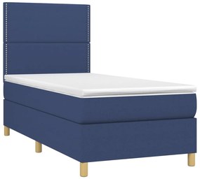 vidaXL Κρεβάτι Boxspring με Στρώμα &amp; LED Μπλε 90x200 εκ. Υφασμάτινο