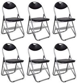 Καρέκλες Τραπεζαρίας Πτυσσόμενες 6 τεμ. Μαύρες Δερματίνη/Ατσάλι - Μαύρο
