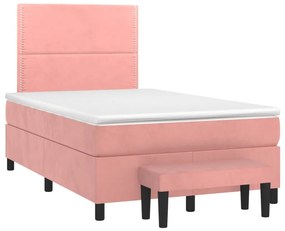 Κρεβάτι Boxspring με Στρώμα Ροζ 120x200 εκ. Βελούδινο - Ροζ