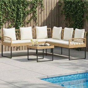 vidaXL Σετ Καναπέ Κήπου με μαξιλάρι 2 pcs Φυσικό Πολυ Ράτταν Ατσάλι