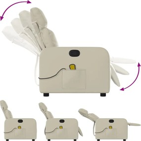 vidaXL Πολυθρόνα Μασάζ Ανακλινόμενη Κρεμ από Συνθετικό Δέρμα