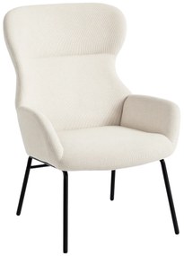 HOMCOM Μοντέρνα Πολυθρόνα Ear-Back, Ψηλή Πλάτη, Παχύ Μαξιλάρι, Ατσάλινα Πόδια, Κρεμ Λευκό