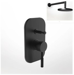 La Torre New Tech Black Matt 12050R-400 Μίκτης Εντοιχισμού 2 Εξόδων με Εκτροπέα+Ανακλινόμενη Κεφαλή Round Ø30εκ+Μπράτσο Τοίχου