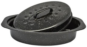 Γάστρα Οβάλ Εμαγιέ Με Σχάρα 832101 33x22x14cm Black Ankor Metal