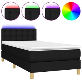 vidaXL Κρεβάτι Boxspring με Στρώμα & LED Μαύρο 100x200 εκ. Υφασμάτινο