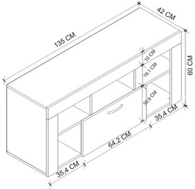 Έπιπλο τηλεόρασης Midili Megapap χρώμα sapphire oak - ανθρακί 135x42x60,7εκ.