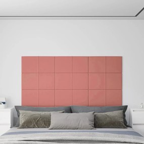 Πάνελ Τοίχου 12 τεμ. Ροζ 60x30 εκ. 2,16 μ² Βελούδο - Ροζ