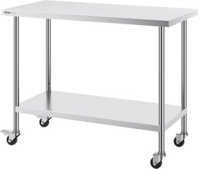 VEVOR Stainless Steel Work Table Commercial Prep Table 24x48 Inch With 4 Casters