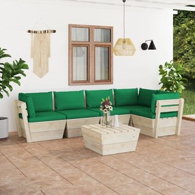 Σαλόνι Κήπου από Παλέτες 6 τεμ. Ξύλο Ερυθρελάτης με Μαξιλάρια - Πράσινο