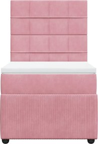 vidaXL Κρεβάτι Boxspring με Στρώμα Ροζ 80 x 200 εκ. Βελούδινο