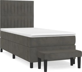 vidaXL Κρεβάτι Boxspring με Στρώμα Σκούρο Γκρι 100x200 εκ. Βελούδινο