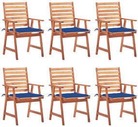 3078357 vidaXL Καρέκλες Τραπεζαρίας Εξ. Χώρου 6 τεμ. Ξύλο Ακακίας με Μαξιλάρια Μπλε, 1 Τεμάχιο