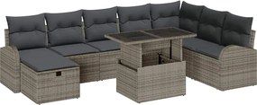 vidaXL Σετ Καναπέ Κήπου με μαξιλάρι 9 pcs Γκρι Πολυ ράταν