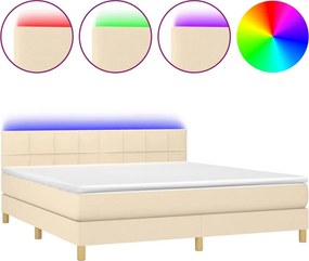 vidaXL Κρεβάτι Boxspring με Στρώμα &amp; LED Κρεμ 180x200 εκ. Υφασμάτινο