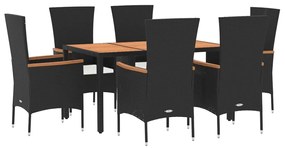 vidaXL Σετ Τραπεζαρίας Κήπου 7 Τεμ. Μαύρο Συνθετικό Ρατάν με Μαξιλάρια