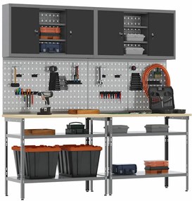vidaXL Σετ πάγκου εργασίας με ράφι 8 pcs Γκρι 200 x 55 x 200 εκ Ατσάλι