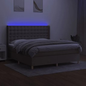 vidaXL Κρεβάτι Boxspring με Στρώμα &amp; LED Taupe 180x200 εκ. Υφασμάτινο
