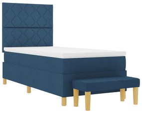 vidaXL Κρεβάτι Box Spring με Στρώμα & Bench Μπλε 100x200 εκ. Ύφασμα