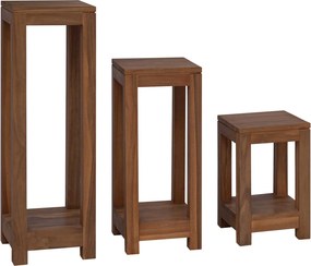 vidaXL Βάση φυτών 3 τεμ. Φυσικό 25 x 25 x 80 cm Στερεό Ξύλο Τίκ