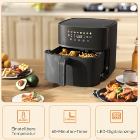 HOMCOM Φριτέζα Αέρος, Air Fryer, 8 Προγράμματα, 8 λίτρα, Οθόνη LED, Μαύρο