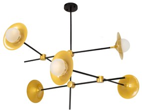 00780 GloboStar® JOLIET 00780 Μοντέρνο Φωτιστικό Οροφής Πλέγμα Πολύφωτο 6 x G9 IP20 Μαύρο & Χρυσό Μέταλλο - Μ93 x Π93 x Υ87cm