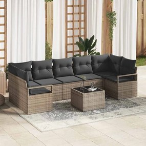 vidaXL Σετ Καναπέ Κήπου 8 pcs Γκρι Πολυεστέρας, Ρατάν και Γυαλί
