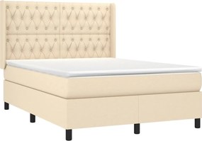 vidaXL Κρεβάτι Boxspring με Στρώμα &amp; LED Κρεμ 140x190 εκ. Υφασμάτινο