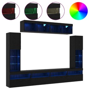 vidaXL Σετ 8 Μονάδων Τηλεόρασης με LED Μαύρη Δρυς Επεξεργασμένο Ξύλο