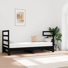 Καναπές Κρεβάτι Συρόμενος Μαύρος 2x(90x190) εκ. από Μασίφ Πεύκο