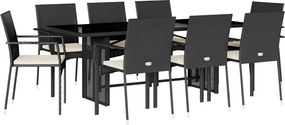 vidaXL Σετ Τραπεζαρίας Κήπου 9 τεμ Μαύρο από Συνθ. Ρατάν με Μαξιλάρια