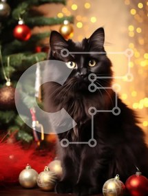Intra Συλλεκτικό Ξύλινο Παζλ Plywood  4mm - Fluffy Black Cat από Χριστουγεννιάτικο δέντρο Σε Ξύλινο Κουτί - Διαστάσεις: 10x10 cm – 25 κομμάτια