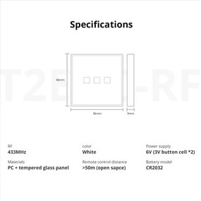 Διακόπτης τοίχου διπλός SONOFF T2EU2C-RF Wi-Fi Smart Wall Touch Button Switch 2 Way RF Series