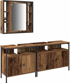 vidaXL Μονάδες Νιπτήρα Μπάνιου με ράφι 3 pcs Καφέ Επεξεργασμένο ξύλο