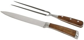 Μαχαίρι Κρέατος Με Πιρούνα (Σετ 2Τμχ) HAS103 20cm Brown Espiel Ατσάλι,Ξύλο