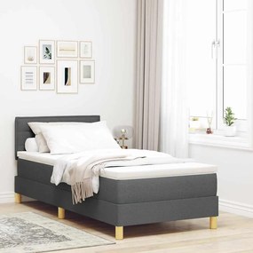 vidaXL Κρεβάτι Box Spring με Στρώμα & LED Σκούρο Γκρι 90x200 εκ. Ύφασμα