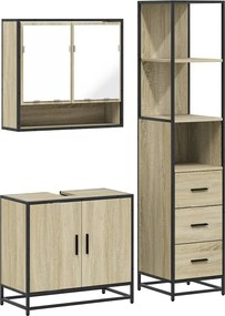 vidaXL Σετ Επίπλων Μπάνιου 3 Τεμαχίων Sonoma Δρυς Επεξεργασμένο Ξύλο