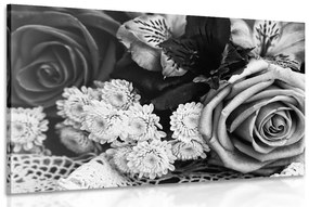 Εικόνα ρετρό μπουκέτο με τριαντάφυλλα σε ασπρόμαυρο σχέδιο - 90x60